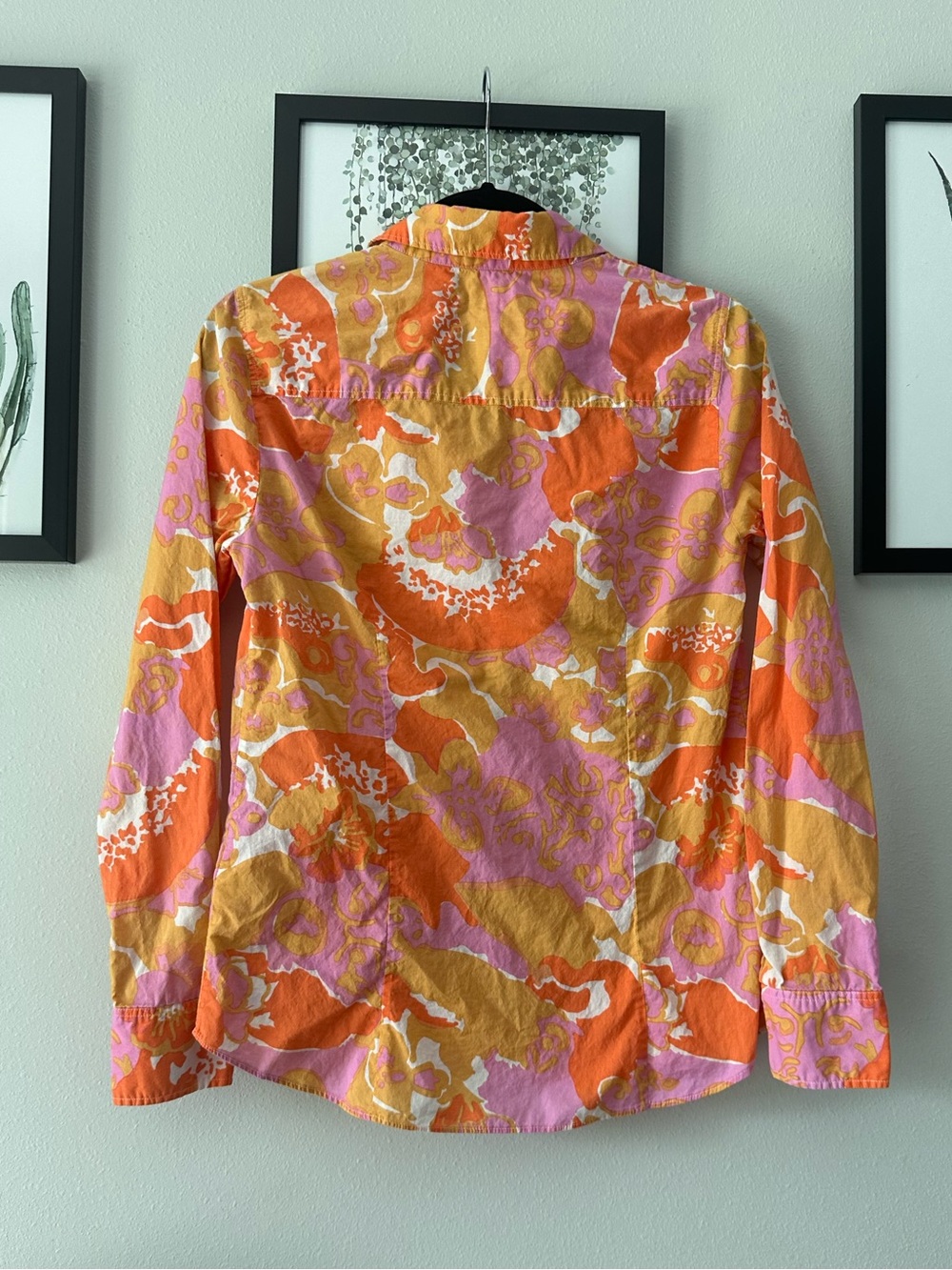 J. Crew Floral Button-Up in Orange, Pink & White Cotton top. S - Picture 2 of 6